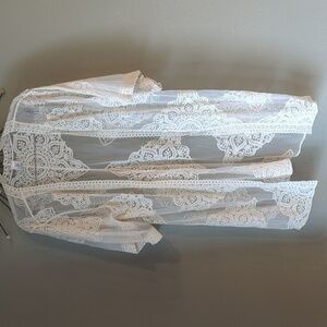 Sheer Ivory Kimono duster Swimsuit Cover Size L/XL Embroidered